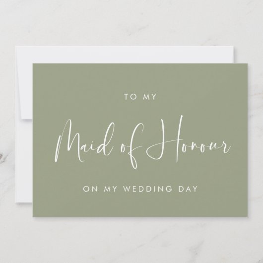 Sage green to my Maid of Honor bruiloft day card Kaart (Voorkant)