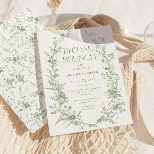 Sage Green Toile Bloemen Bruids Brunch Kaart