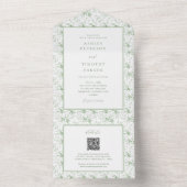 Sage Green Toile Bloemen Classic Wedding All In One Uitnodiging (Binnen)