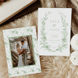 Sage Green Toile  Bloemen Fotobruiloft Save The Date