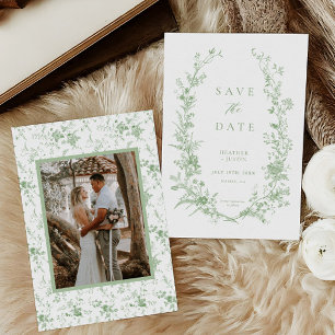 Sage Green Toile Bloemen Fotobruiloft Save The Date