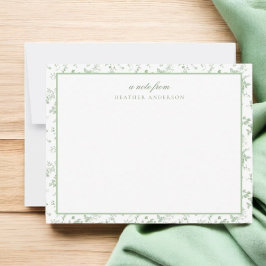 Sage Green Toile Bloemen Gepersonaliseerde briefpa Notitiekaartje