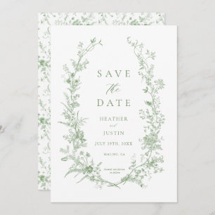 Sage Green Toile Bloemen Huwelijk Save The Date