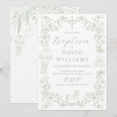 Sage Green Toile Boy Doop Elegant Digitaal Kaart (Voorkant / Achterkant)