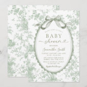 Sage Green Toile Chinoiserie Bow Baby Shower Kaart (Voorkant / Achterkant)