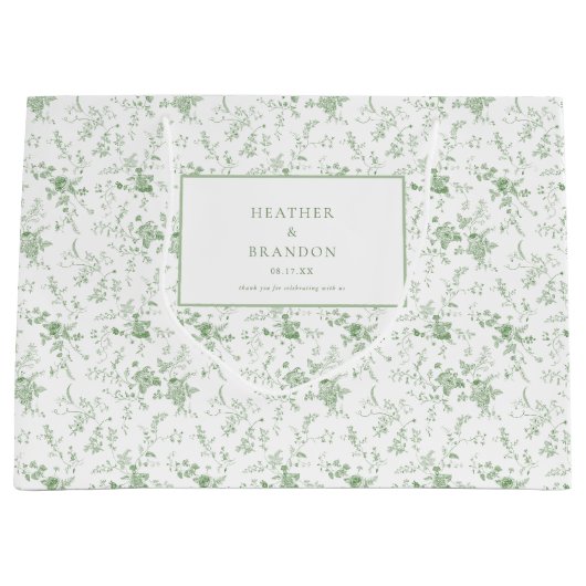 Sage Green Toile Classic  Bloemen Huwelijk Groot Cadeauzakje (Voorkant)
