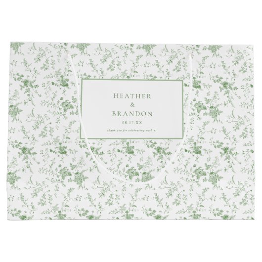 Sage Green Toile Classic  Bloemen Huwelijk Groot Cadeauzakje (Achterkant)