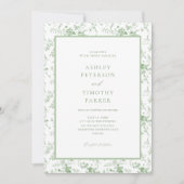 Sage Green Toile Classic Floral Wedding Kaart (Voorkant)