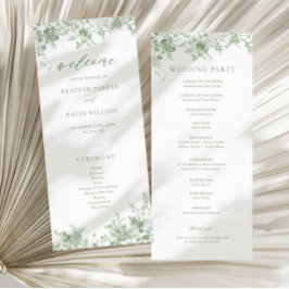 Sage Green Toile Classic Floral Wedding Programmakaart
