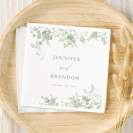 Sage Green Toile Classic Wedding Napkins Servet