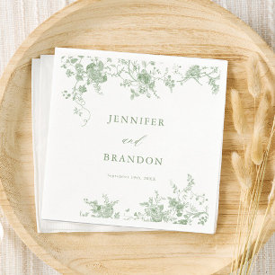 Sage Green Toile Classic Wedding Napkins Servet
