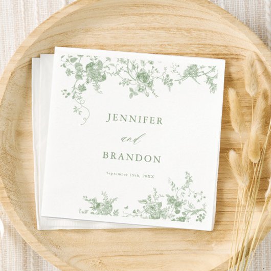 Sage Green Toile Classic Wedding Napkins Servet