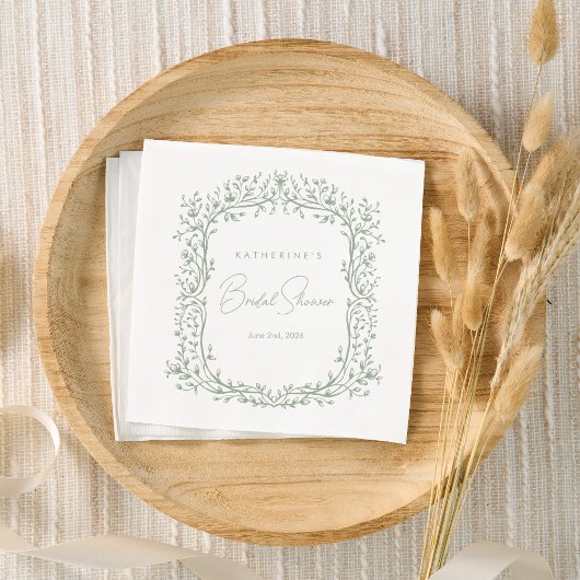 Sage Green Toile Cocktail Napkin Servet