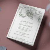 Sage Green Toile de Jouy Paris Wedding Invitation