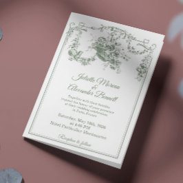 Sage Green Toile de Jouy Paris Wedding Invitation