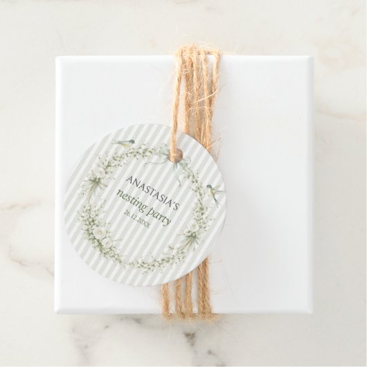 Sage Green Toile De Juoy Nesting Party  Bedankjes Labels (In situ)