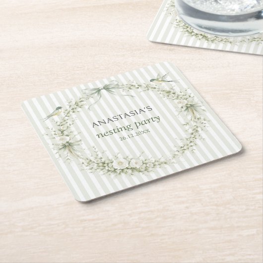 Sage Green Toile De Juoy Nesting Party Kartonnen Onderzetters (Schuin)