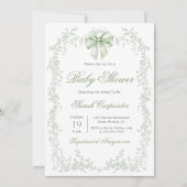 Sage Green Toile en Bow Baby shower Kaart (Voorkant)
