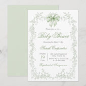 Sage Green Toile en Bow Baby shower Kaart (Voorkant / Achterkant)