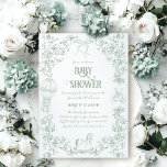 Sage Green Toile Floral Bow Beer Baby shower Kaart<br><div class="desc">Sage Green Toile Floral Bow Beer Baby shower Uitnodiging</div>