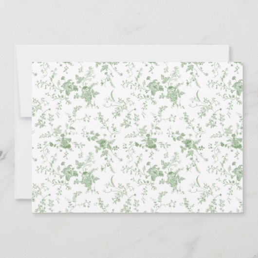 Sage Green Toile Floral bruiloft repetitie diner Kaart (Achterkant)