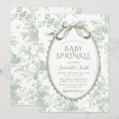 Sage Green Toile Floral Chinoiserie Baby Sprinkle Kaart (Voorkant / Achterkant)