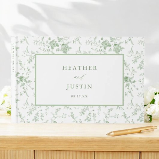 Sage Green Toile Floral Classic Wedding Gastenboek