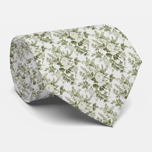 Sage Green Toile Floral  Stropdas (Opgerold)