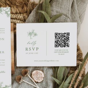 Sage Green Toile Floral Wedding QR-code RSVP Kaartje