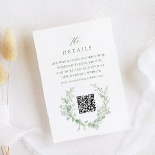 Sage Green Toile French Floral QR Wedding Details Informatiekaartje