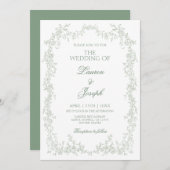 Sage Green Toile Huwelijksuitnodiging Kaart (Voorkant / Achterkant)