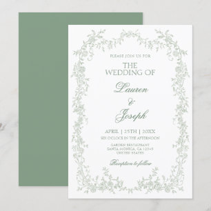 Sage Green Toile Huwelijksuitnodiging Kaart