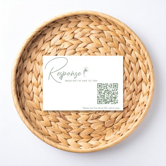Sage Green Toile QR Code RSVP  Kaartje