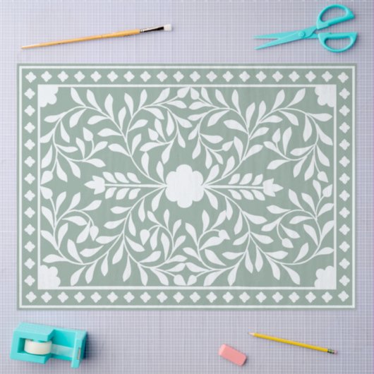 Sage Green Traditional Bone Inlay Decoupage Paper Tissuepapier (Craft)