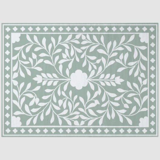 Sage Green Traditional Bone Inlay Decoupage Paper Tissuepapier (Voorkant)