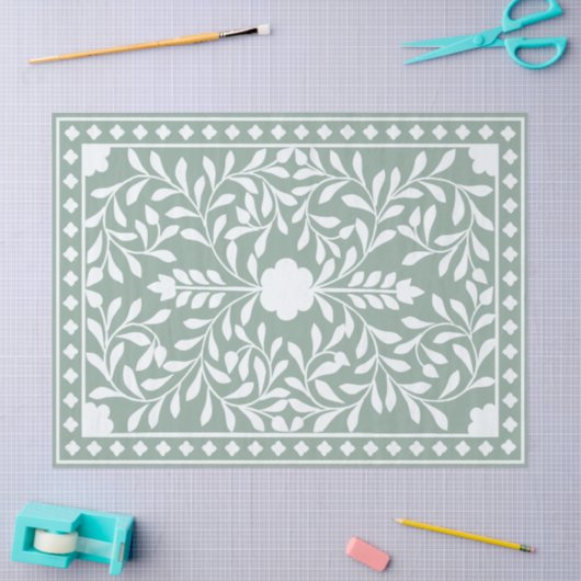 Sage Green Traditional Bone Inlay Decoupage Paper Tissuepapier (Craft)