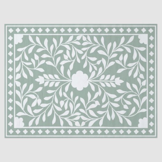 Sage Green Traditional Bone Inlay Decoupage Paper Tissuepapier (Voorkant)