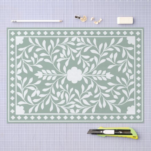 Sage Green Traditional Bone Inlay Decoupage Paper Tissuepapier (Craft)