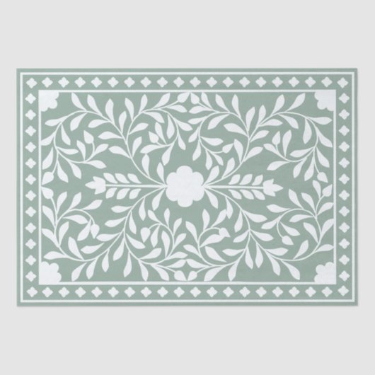 Sage Green Traditional Bone Inlay Decoupage Paper Tissuepapier (Voorkant)