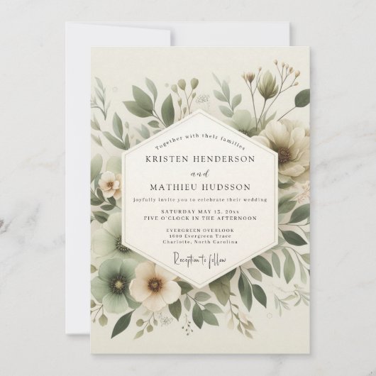 Sage Green Tranquil Botanical Wedding Kaart (Voorkant)