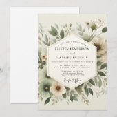 Sage Green Tranquil Botanical Wedding Kaart (Voorkant / Achterkant)