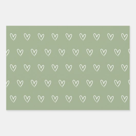 Sage Green Trendy minimalist Simple Heart Elegant Inpakpapier Vel (Voorkant 2)