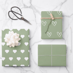 Sage Green Trendy minimalist Simple Heart Elegant Inpakpapier Vel