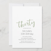 Sage Green Trendy Modern minimalist 30th Birthday Kaart (Voorkant)