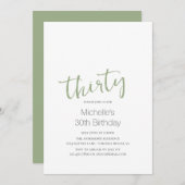 Sage Green Trendy Modern minimalist 30th Birthday Kaart (Voorkant / Achterkant)