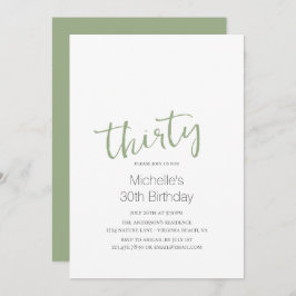 Sage Green Trendy Modern minimalist 30th Birthday Kaart