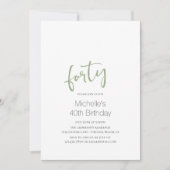Sage Green Trendy Modern minimalist 40th Birthday Kaart (Voorkant)
