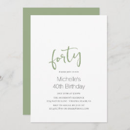 Sage Green Trendy Modern minimalist 40th Birthday Kaart
