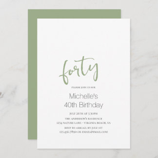 Sage Green Trendy Modern minimalist 40th Birthday Kaart