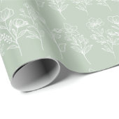 Sage Green Trendy Simple Floral Rustic Bohemian Cadeaupapier (Rol Hoek)